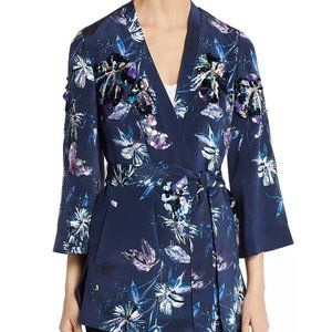 Kobi Halperin‎ Austen Sequin-Embellished Floral Silk Belt Cocktail Kimono Jacket